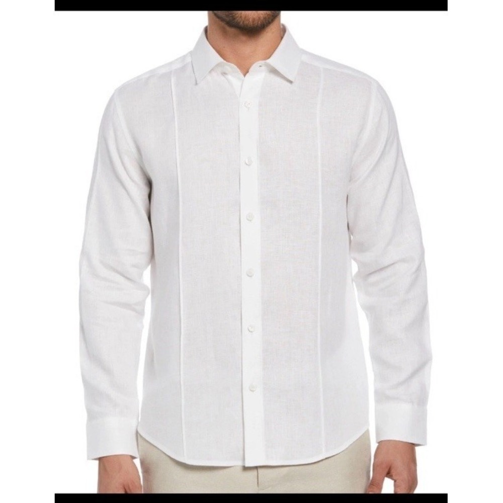 Cubavera Mens 2XL All Linen White Shirt Long Slv Front Seams Quiet Luxury Resort